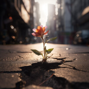 Flower growing in concrete